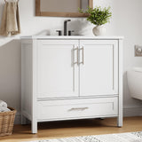 Garvee Modern 36" Wooden Freestanding Bathroom Vanity with 2 Doors and Drawer for Bathroom, White - White