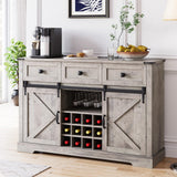 Garvee Farmhouse Buffet Cabinet, Coffee Bar Cabinet with Sliding Barn Door, 54" Wine Cabinet with 3 Drawers, Storage Cabinet for Kitchen, Dining Room, Washed Gray - Washed Gray