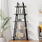 Garvee Bookshelf 5 Tier Industrial Wood, Tall Open Rustic Etagere Bookcase Ladder, Standing Display Shelves for Home Living Room Bedroom Office Storage, Light Grey Oak - Light Grey Oak