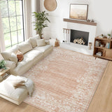 Garvee Washable Area Rug Floral Low Pile Non Slip Soft Pink 5'x7' for Living Room Bedroom Office - Pink