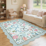 Garvee 5x7 Scalloped Rug Non-Slip Machine Washable Blue Floral Carpet for Bedroom Living Room Dorm Kids Room Dining Room - Blue
