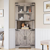 Garvee Farmhouse Corner Cabinet, Tall Corner Storage Cabinet with Barn Door & Adjustable Shelves, Bathroom Cabinet with Storage for Living Room, Kitchen, Bathroom, Gray - Gray