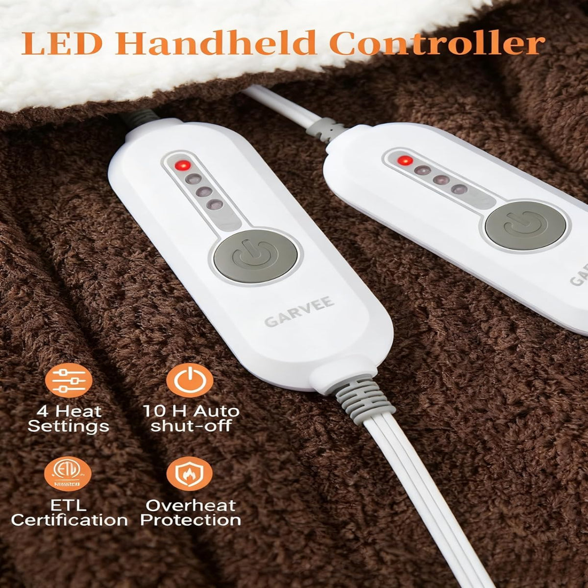 Garvee Heated Blanket Queen Size, Electric Blanket Dual Control Soft Double Sherpa with 4 Heating Levels & 10H Auto Off, Over-Heat Protection, Machine Washable, ETL Certification, Brown 84"x90"
