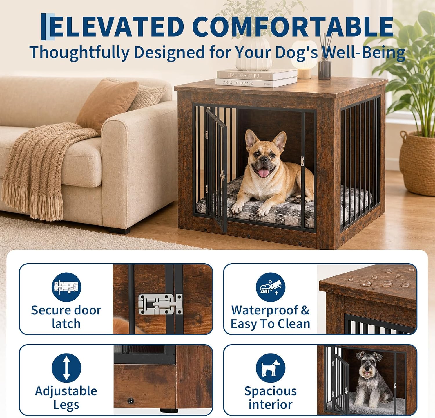 Garvee Dog Crate Furniture End Table, 30" Wooden Indoor Kennel for Medium Dogs - Modern Side Table Design - Chew-Resistant Metal Bars, Secure fastener, Easy Assembly - Charcoal Grilled Color