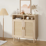 Garvee Sideboard Buffet Cabinet, Rattan, 2 Doors, Modern Coffee Bar Cabinet, Natural Oak, 36''H, Kitchen Dining Room Entryway - Oak Natural
