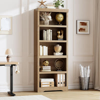 Garvee 5 Tier Bookshelf, 69" Tall Farmhouse Bookcase with Adjustable Shelves, 23.6" W Floor Standing Open Display Storage Rack with Anti-Slip Design for Home Office, Balcony, Library, Study / Living Room, Brown