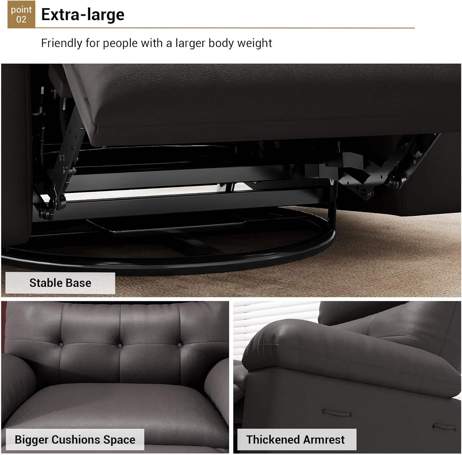 Garvee Extra Wide Comfort Recliner Chair for Adults - Oversized Manual PU Faux Leather Sofa - Overstuffed Arms & Back, Side Pocket, Comfortable Reclining - Living Room, Bedroom - Coffee