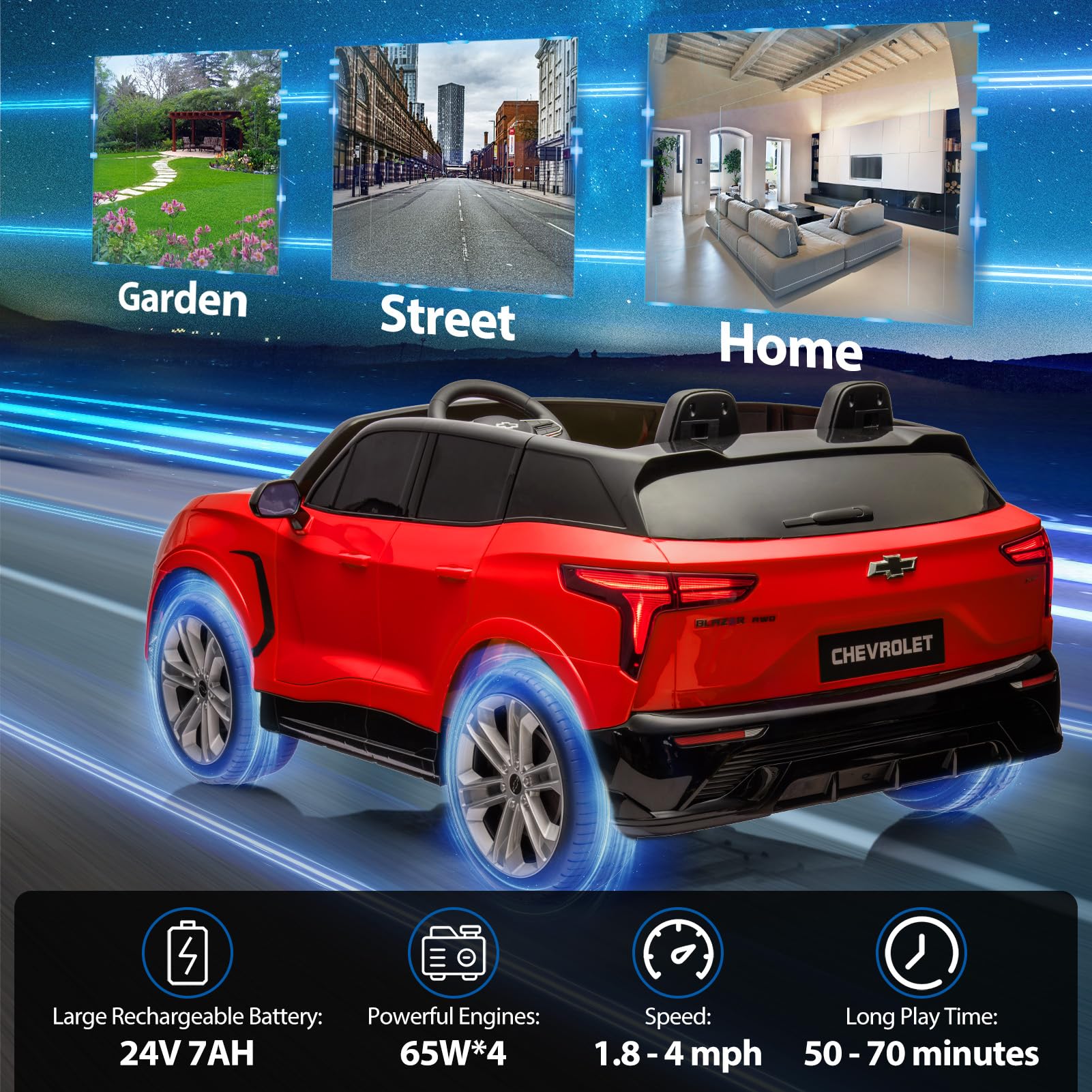 24V 2-Seater Chevrolet Blazer Kids Car with Remote Control, Bluetooth