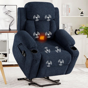 Garvee Large Power Lift Recliner Chair with Heat and Massage, 2 Cup Holders & Side Pocket, USB Port, Electric Lift Recliner for Elderly & Mobility Impaired, Chenille Navy Blue