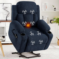 Garvee Large Power Lift Recliner Chair with Heat and Massage, 2 Cup Holders & Side Pocket, USB Port, Electric Lift Recliner for Elderly & Mobility Impaired, Chenille Navy Blue