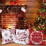 Garvee Christmas Pillow Covers 18x18 Set of 4 Red Christmas Decorative Throw Pillow Covers with Snowflake Christmas Farmhouse Decor for Couch Bed, Blue - Red#2