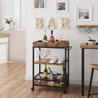 Bar Carts for The Home, Bar Cart, Serving Cart with Wheels, 3 Tier Bar Cart with Wine Rack, Wheel Locks