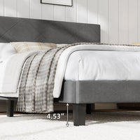 Garvee Queen Size Bed Frame with Upholstered Headboard, Queen Size Platform Bed Frame with Wooden Slat Support, Easy Assembly Platform Bed, No Box Spring Needed & Noise Free, Gray