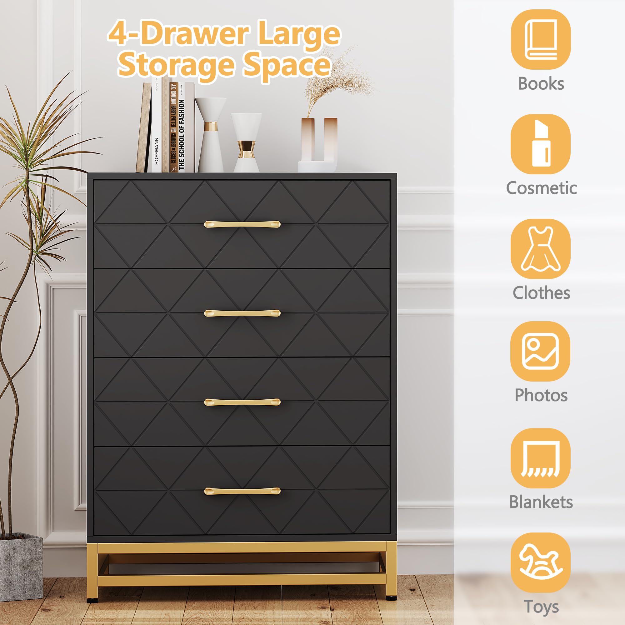 GARVEE Dresser for Bedroom with 4 Drawer, Black - Versatile Storage Solution for Any Room GARVEE Dresser for Bedroom with 4 Drawer, Black - Versatile Storage Solution for Any Room