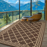 Garvee Outdoor Rug 8x10 Waterproof Reversible Patio Rug Non Slip Foldable Plastic Straw Carpet Brown Trellis for Deck Porch RV Camping, Peony Brown - Peony Brown
