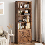 Garvee Bookcase with Doors, Industrial Bookshelf 11.8in Depth Display Storage Shelves, 71.4in Tall Farmhouse Bookcases Wooden 6 Shelf Bookshelvels for Bedroom, Living Room, Home Office, Brown - Brown