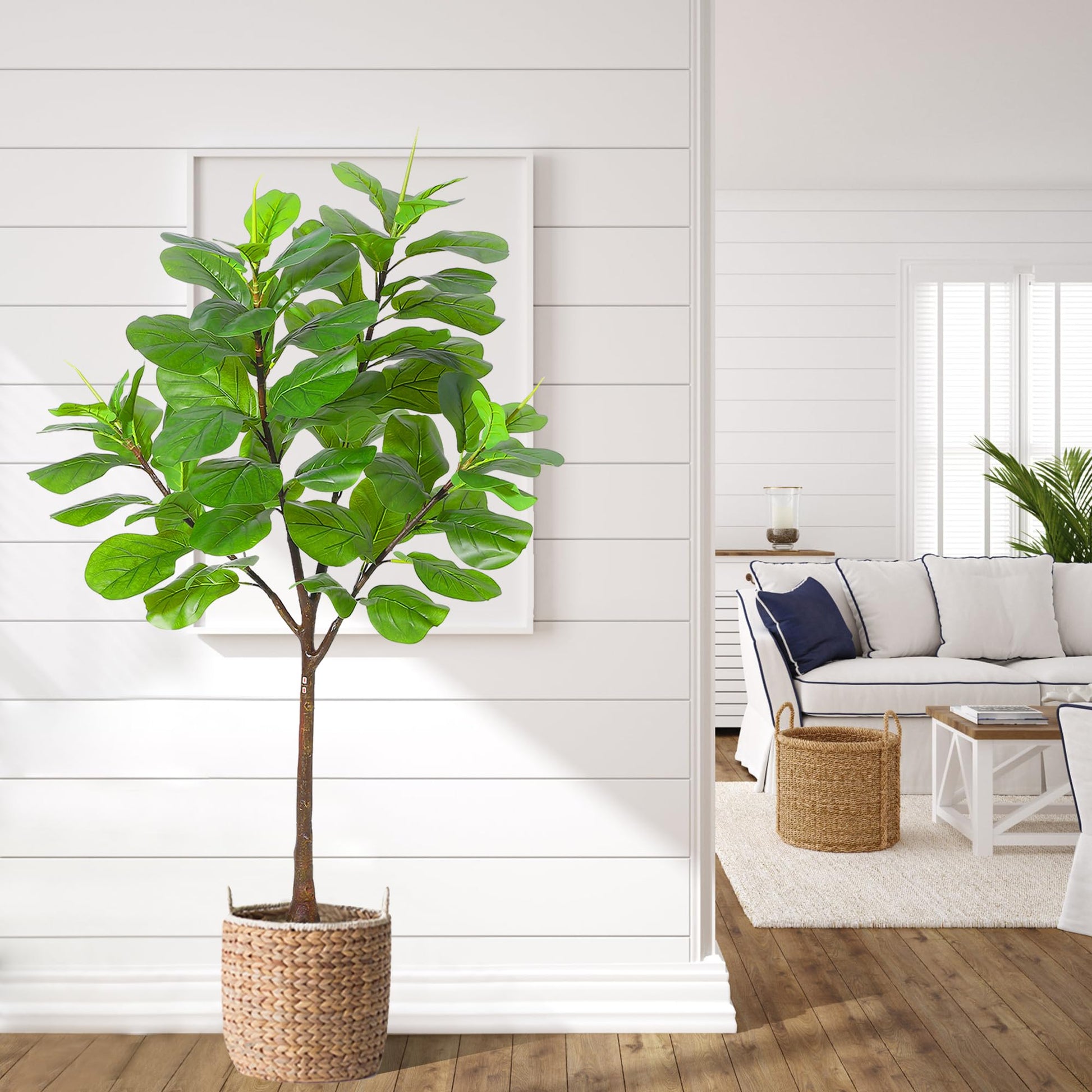 tall faux fiddle leaf fig tree Garvee Artificial Fiddle Leaf Fig Tree 5.8ft Tall with 65 Decorative Leaves, Fake Fig Silk Tree in Pot, Artificial Tree in Plastic Pot for Home Office