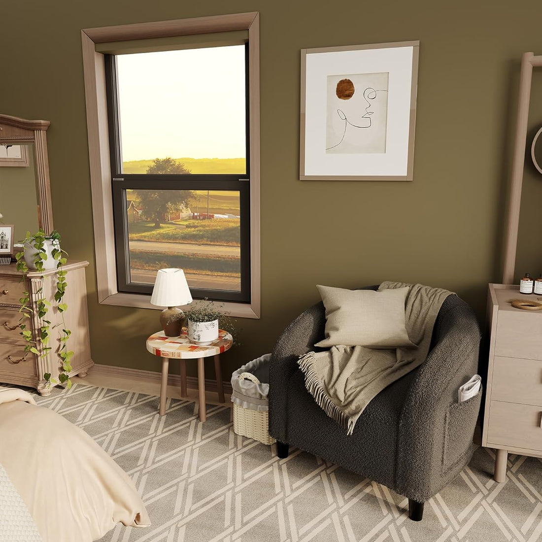 Garvee Accent Barrel Chair Boucle Club Chair with Sherpa Upholstery, Ergonomic Support, Durable Plastic Legs, Easy Assembly, for Living Room Bedroom, Dark Gray