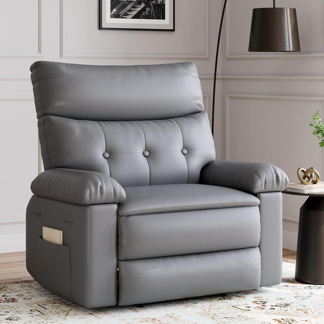 Garvee Oversized Wide Massage Recliner Chair, PU Leather Large Manual Recliner for Adults, Ultimate Comfort Lazy Boy with 1.5X Sponge Filling and Easy Recline Mechanism for Relaxation, Grey