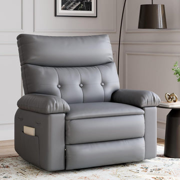 Garvee Oversized Wide Massage Recliner Chair, PU Leather Large Manual Recliner for Adults, Ultimate Comfort Lazy Boy with 1.5X Sponge Filling and Easy Recline Mechanism for Relaxation, Grey
