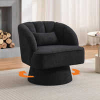 Garvee Swivel Barrel Accent Chair - Teddy Velvet Upholstered 360° Rotating Modern Armchair with Striped Backrest & Plush Padding, Round Lounge Chair for Living Room, Bedroom, Black
