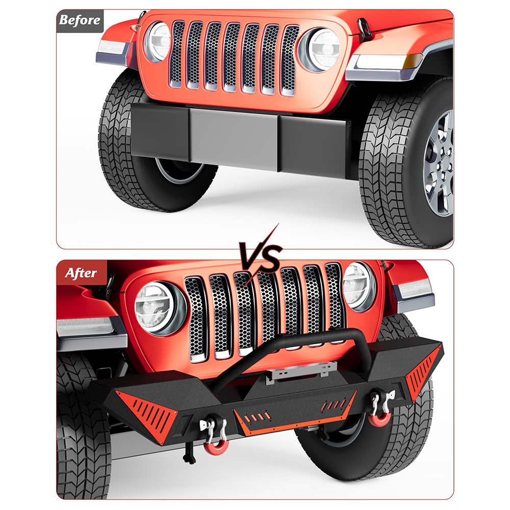 Garvee Full Width Front Bumper, Compatible with Jeep 2018-2023 Wrangler JL & Unlimited JLU(2/4 Doors),2020-2023 Gladiator JT, Off-road DIY Paintable, Textured Black