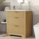 Garvee 30" Grille Style Freestanding Bathroom Vanity with Sink and 2 Drawers for Bathroom, Natural Oak - Natural Oak