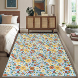 Garvee Modern Living Room Rugs 8x10 Washable Floral Print Non-Slip Blue Low Pile Carpet - Yellow/Blue