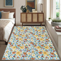 Garvee Modern Living Room Rugs 8x10 Washable Floral Print Non-Slip Blue Low Pile Carpet - Yellow/Blue