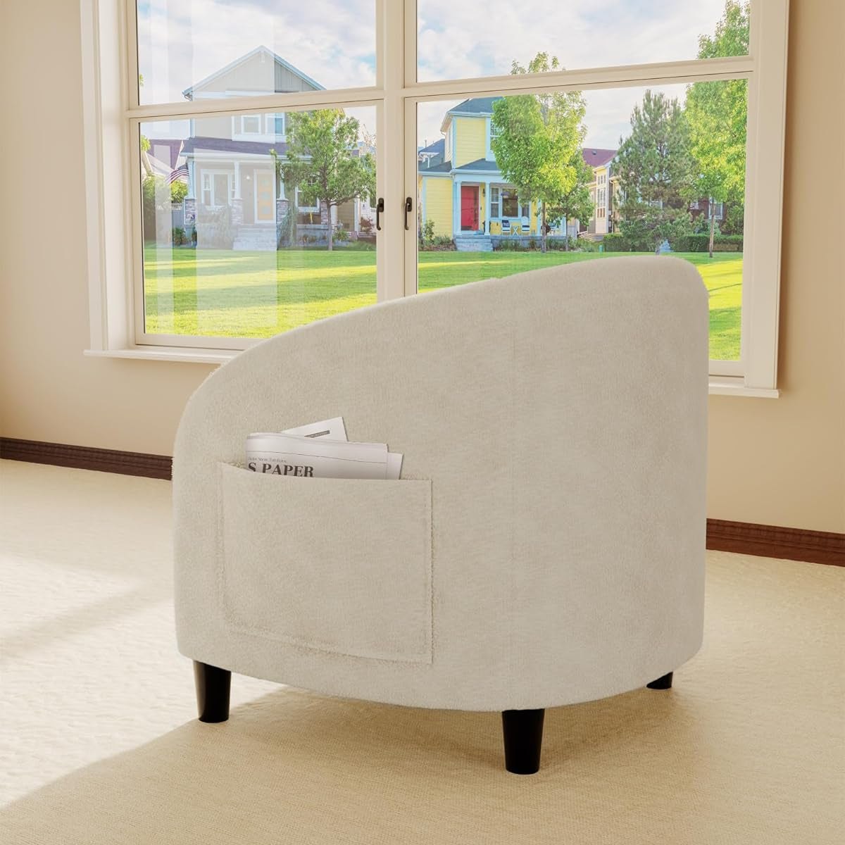 Garvee Accent Barrel Chair Boucle Club Chair with Sherpa Upholstery, Ergonomic Support, Durable Plastic Legs, Easy Assembly, for Living Room Bedroom, Beige