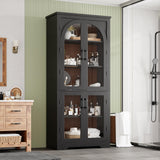 Garvee 70" Tall Kitchen Pantry Cabinet With 4 Arched Glass Doors, Adjustable Shelves, Black - Versatile Storage For Kitchen, Dining, Living Room, Bathroom - Black