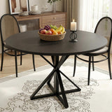 Garvee 47" Wood Round Dining Table with Metal K-Shaped Legs for Dining Room and Kitchen, Black - Black