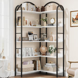 Garvee Corner Bookshelf Industrial Bookcase, L Shaped Bookshelf Arched 5 Tier Corner Shelf, Large Bookshelf with Metal Frame, Etagere Shelf Corner Display Rack for Living Room Bedroom - grey