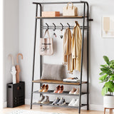Garvee 4-in-1 Hall Tree Coat Rack Shoe Bench with Wood Look, Steel Frame, Storage Shelf, Hanging Bar, Industrial, Rustic Brown & Black - Rustic Brown & Black