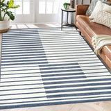Garvee Washable 5x7 Area Rugs Modern Stripe Indoor Rugs for Bedroom Living Room Blue Low Pile Rubber Backing - Blue