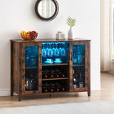 Garvee Wine Bar Cabinet with Led Light,Home Coffee Cabinet with Wine and Glass Rack,Kitchen Buffet Sideboard with Storage,Liquor Cabinet for Bar,Dining Room,Kitchen(Rustic Brown) - Rustic Brown