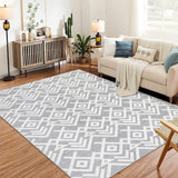 Garvee Washable Modern Area Rug, 5x7 Soft Moroccan Geometric Rugs for Living Room, Ultra-Thin Low Pile Large Carpet for Bedroom, Stain Resistant Non Slip Indoor Floor Mat for Dining Room, Grey - Gray