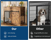 Garvee 37.8"W Dog Crate Furniture for Small/Medium Dogs, 2-in-1 Iron-Wood Fusion Dog Cage Indoor As Side End Table, Farmhouse Dogs Kennel with Sliding Barn Doors & Storage Drawer, Brown