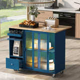 Garvee Kitchen Island Cart with Drop Leaf LED Light Large Kitchen Cart On Wheels Navy Blue Adjustable Shelf - Navy Blue