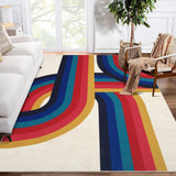 Garvee Modern 8x10 Retro Striped Area Rug – Multicolor Geometric Design for Living Room, Washable Non-Slip Carpet - Beige/Blue/Pink