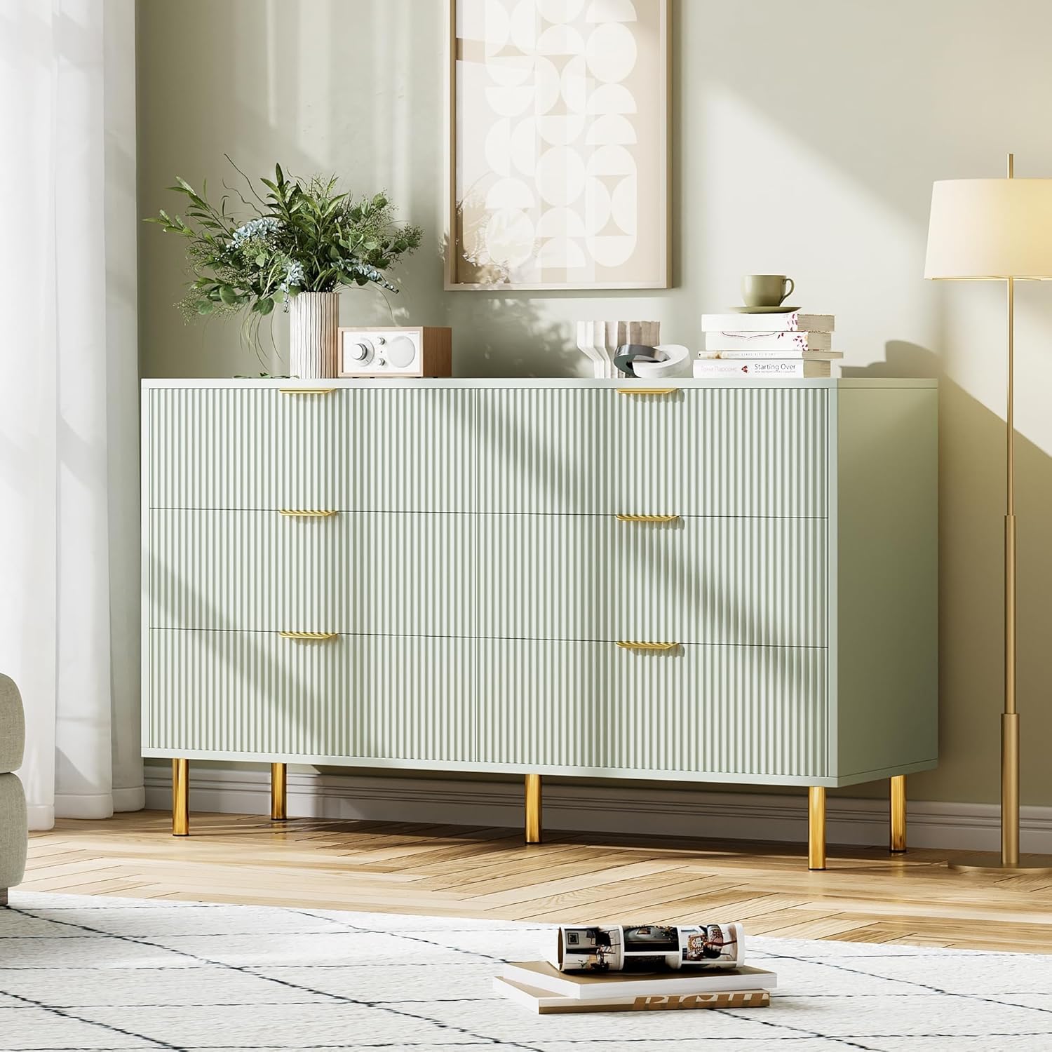 Garvee Green Dresser, Modern 6-Drawer Dresser for Bedroom with Gold Handle and Large Storage for Bedroom & Living Room Garvee Green Dresser, Modern 6-Drawer Dresser for Bedroom with Gold Handle and Large Storage for Bedroom & Living Room