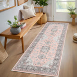 Garvee Area Rugs Non Slip Soft Low-Pile Carpet Vintage Aesthetic Stain-Resistant Rug for Living Room Bedroom Dining, Machine Washable, Non Shedding - Pink