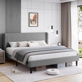 Garvee Full Bed Frame, Platform Bed Frame with Upholstered Wingback Headboard, Heavy-Duty Frame Support, Noise-Free, Easy Assembly, No Box Spring Needed, Light Gray - FULL-Light gray