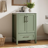 Garvee Modern 24" Wooden Freestanding Bathroom Vanity with 2 Doors and Drawer for Bathroom, Green - Green