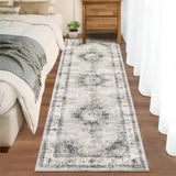 Garvee Runner Rug 2x6 Machine Washable Hallway Runner Rug Non-Slip Kitchen Runner Rug Vintage Distressed Runner Carpet Throw Floor Carpet Medallion Area Rug for Living Room Bedroom Laundry, Sage - Light Green