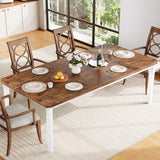 Garvee 78.7" Farmhouse Dining Table for 6-10 People - Rustic Industrial Kitchen Table with Sturdy Metal Frame & Chamfered Corners, White & Brown - White & Brown