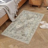 Garvee Vintage Rug 2x3 Washable Rug Oriental Doormat Floral Print Distressed Rug Low Pile Non-Slip Door Mat Indoor Entrance Kitchen Mat Tribal Accent Thin Rug for Living Room Bedroom Nursery Taupe - Brown & Khaki