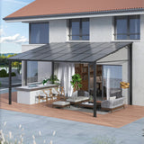 Garvee 12'x14' Lean To Gazebo Hardtop Wall Pergola with Polycarbonate Roof for Lawn Patio Deck and Party Space Efficient Aluminum Frame Grey