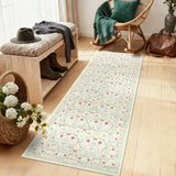 Garvee Washable 2x6 Runner Area Rug Non-Slip Low Pile Stain Resistant Soft Carpet Vintage Boho Floral Beige Green - Beige & Green