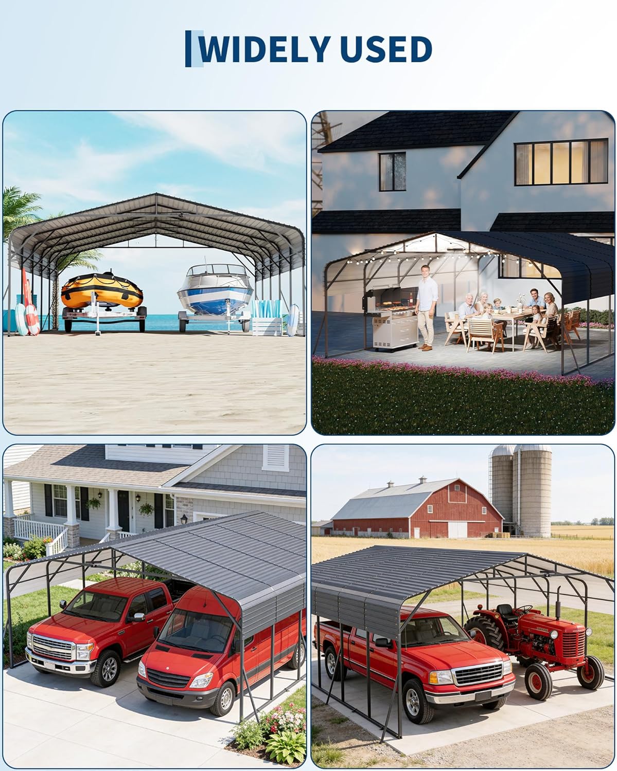 Garvee 20x25FT Heavy Duty Metal Carport,Outdoor Portable Car Garage with Led Light,Removable PE SideReinforced Base & Galvanized Steel Roof, Outdoor Car Port Canopy Shelter for Boats, Full-Sized Pickup Trucks